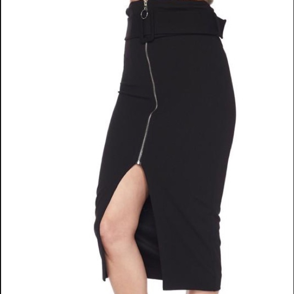 LAST ONE High Waist Belted Front Zipper Midi Skirt - Picture 3 of 8